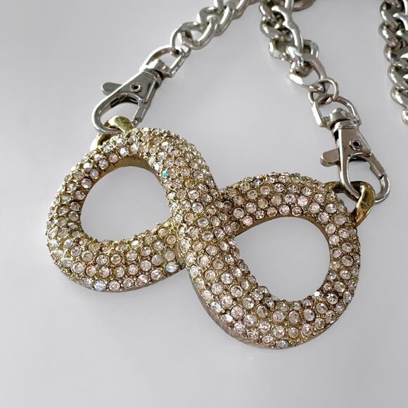 Vintage Chunky Silver Rhinestone Infinity Chain Link Necklace - Picture 5 of 6